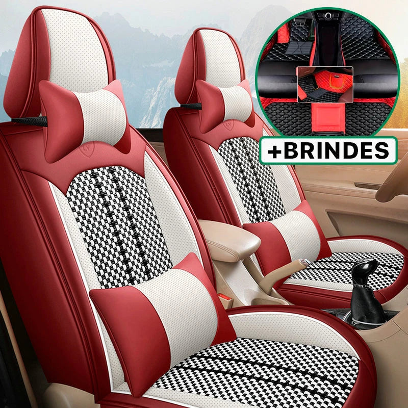 Capa Universal Marconeli® Completa para Carro em Couro Legítimo com AirBag +3 BRINDES: Tapetes Automotivos