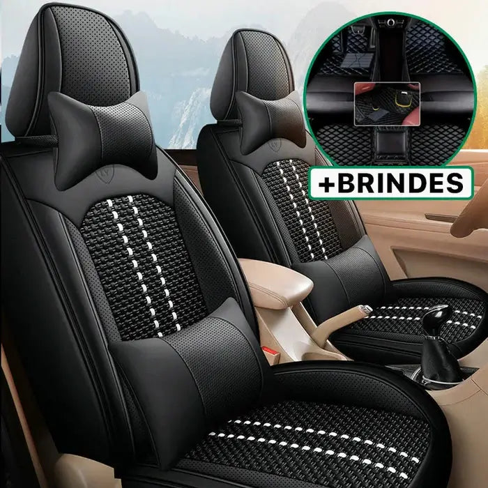 Capa Universal Marconeli® Completa para Carro em Couro Legítimo com AirBag +3 BRINDES: Tapetes Automotivos