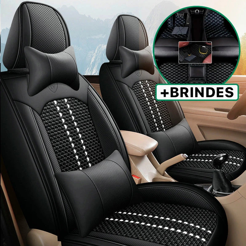 Capa Universal Marconeli® Completa para Carro em Couro Legítimo com AirBag +3 BRINDES: Tapetes Automotivos